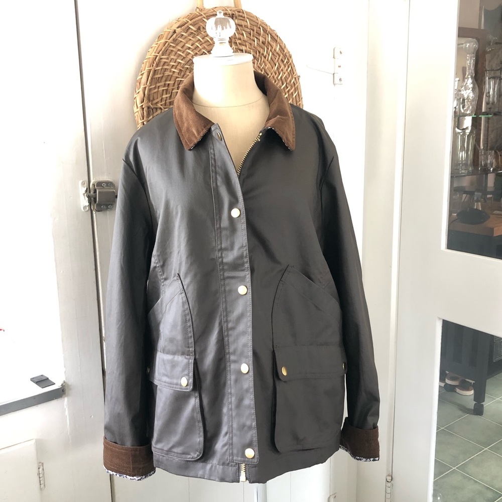 J. Crew Barn Jacket Rain Corduroy Flower Trim
